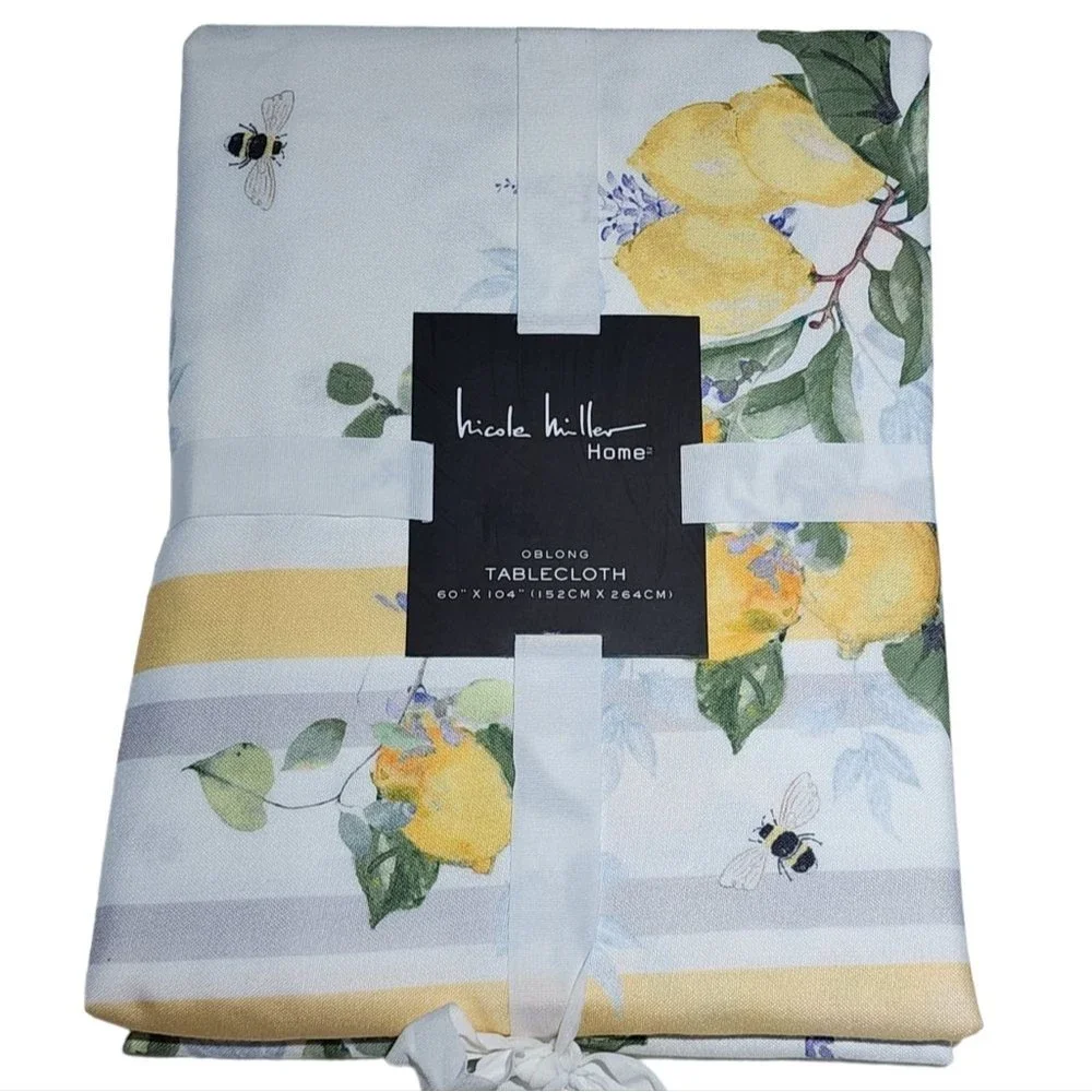 Nicole Miller Home‎ Polyester Tablecloth Lemons Flowers and Leaves 60x104 Oblong